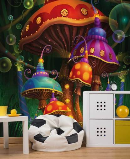 Fairy Paddestoel Huizen Behang Fairy Paddestoel Huizen Behang