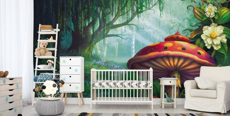 älva tapetväggmålning som heter Enchanted Forest av Philip Straub för barns sovrum och plantskolor 