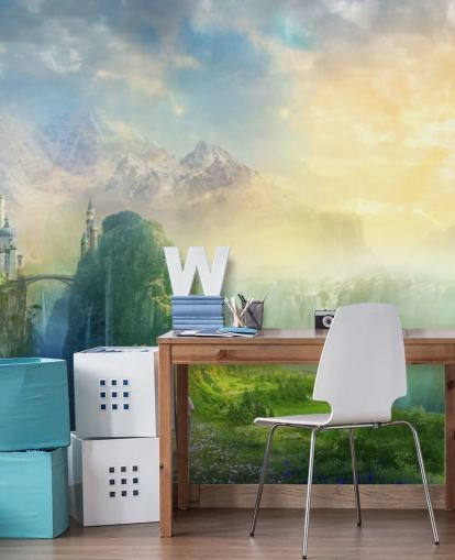 Fantasy Waterfall Landschap Muurschildering Fantasy Waterfall Landschap Muurschildering