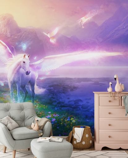 purple customizable horse wallpaper mural called Winter Dawn by Philip Straub for child's bedroom purple customizable horse wallpaper mural called Winter Dawn by Philip Straub for child's bedroom