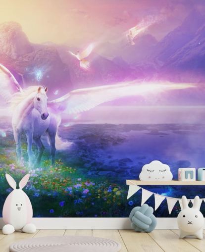 carta da parati murale personalizzabile viola a forma di cavallo chiamata Winter Dawn di Philip Straub per la cameretta dei bambini carta da parati murale personalizzabile viola a forma di cavallo chiamata Winter Dawn di Philip Straub per la cameretta dei bambini