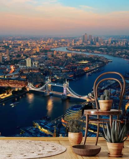 carta da parati murale personalizzata con skyline di Londra chiamata Aerial of London per camere da letto, salotti e uffici carta da parati murale personalizzata con skyline di Londra chiamata Aerial of London per camere da letto, salotti e uffici