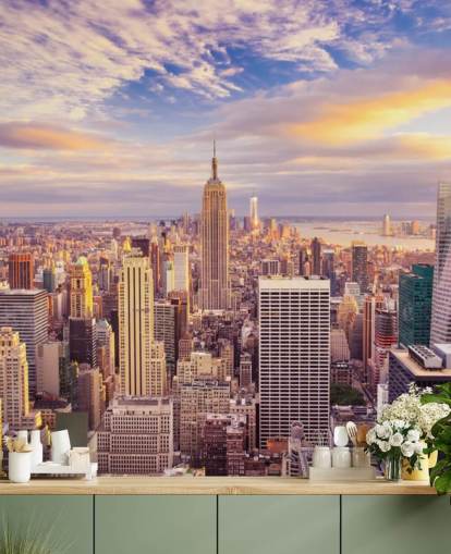 mural de papel de parede personalizável de Nova York chamado Midtown Manhattan Sunset para cozinhas mural de papel de parede personalizável de Nova York chamado Midtown Manhattan Sunset para cozinhas