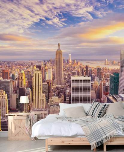 tilpasselig New York tapetmaleri kaldet Midtown Manhattan Sunset til køkkener tilpasselig New York tapetmaleri kaldet Midtown Manhattan Sunset til køkkener
