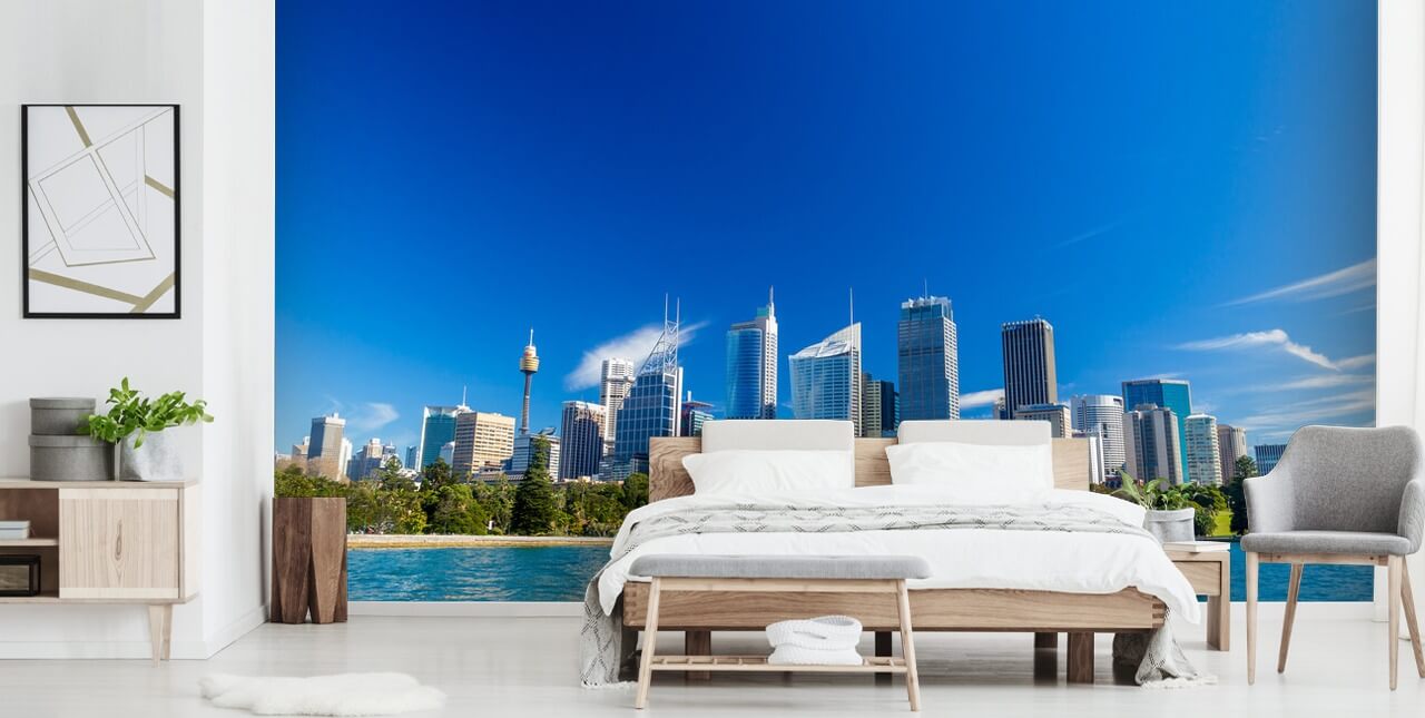 blauwe luchten boven de skyline van Sydney City wallpaper