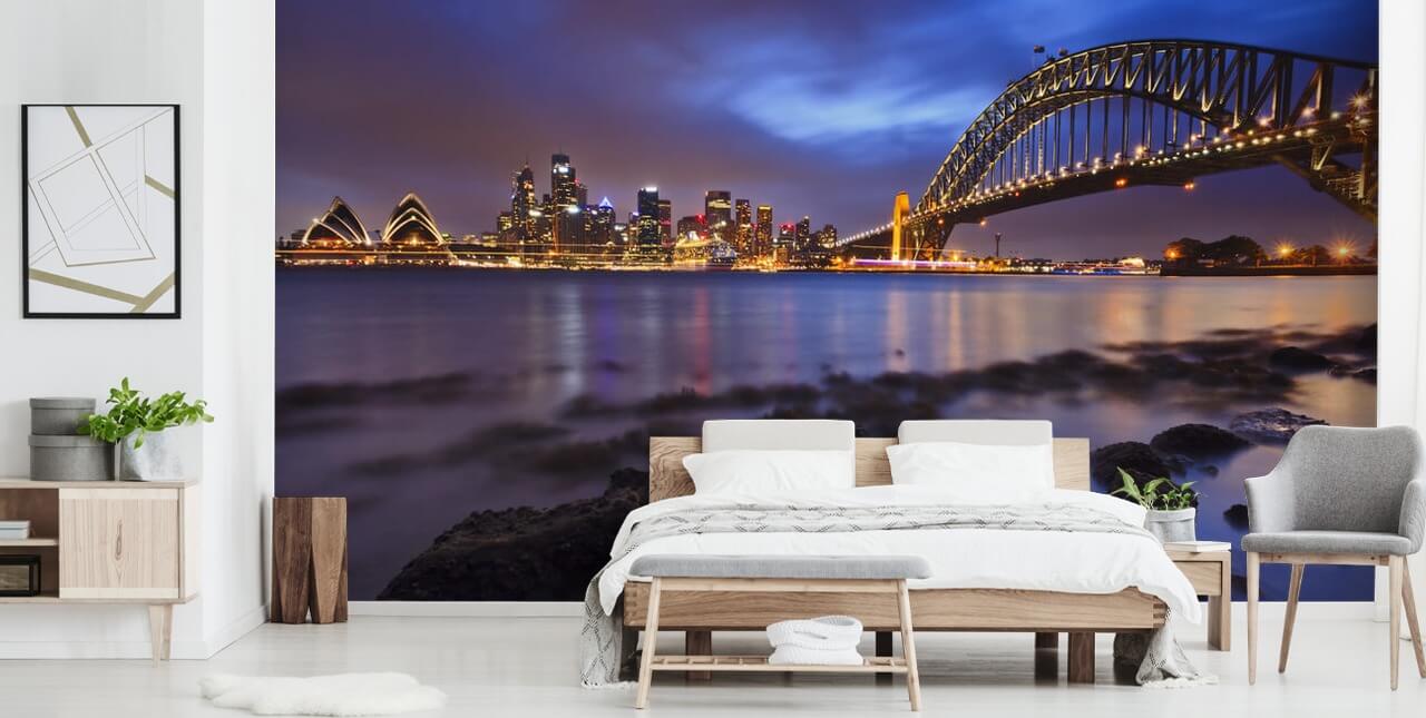 sydney bridge and bay at night wallpaper
