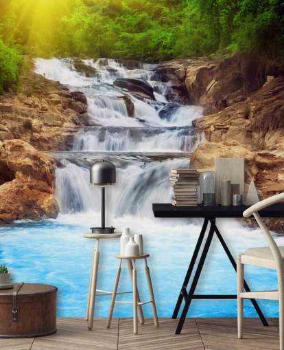 Blue Rocky Waterfall Wallpaper Blue Rocky Waterfall Wallpaper