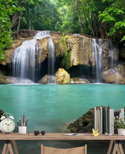 papier peint mural en cascade tropicale appelé Waterfall à Kanchanaburi, en Thaïlande, pour les bureaux à domicile, les spas et les studios de yoga papier peint mural en cascade tropicale appelé Waterfall à Kanchanaburi, en Thaïlande, pour les bureaux à domicile, les spas et les studios de yoga