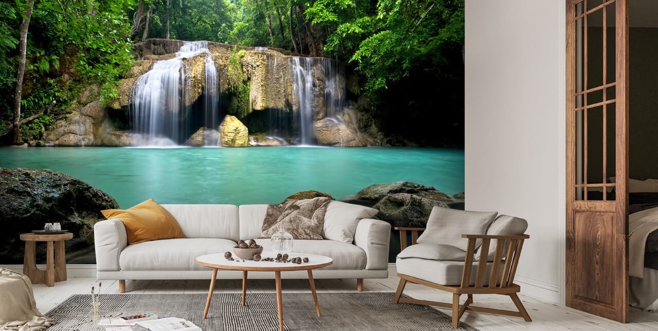 Waterfall in Kanchanaburi, Thailand Wall Mural | Wallsauce UK