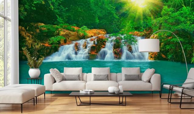 Mural de Cachoeira Tropical e Parede de Piscina