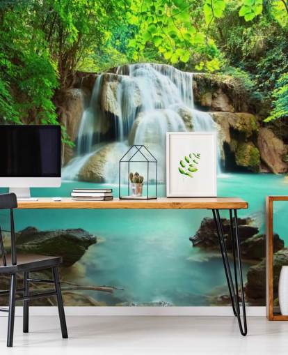 blue custom waterfall wallpaper mural for offices blue custom waterfall wallpaper mural for offices
