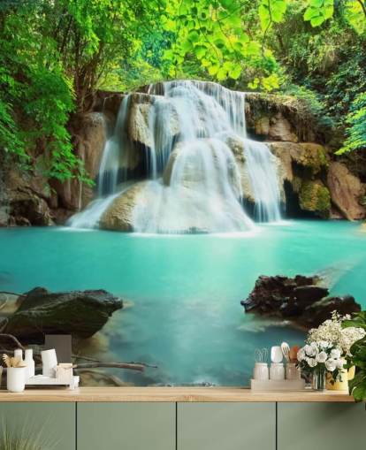 blaues kundenspezifisches Wasserfall-Tapeten-Wandbild für Büros blaues kundenspezifisches Wasserfall-Tapeten-Wandbild für Büros