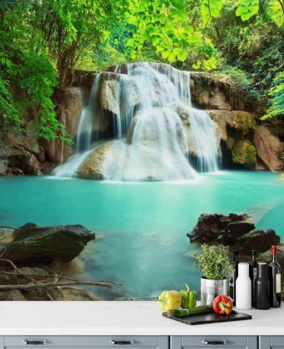 blauwe op maat gemaakte waterval behangmuurschildering voor kantoren blauwe op maat gemaakte waterval behangmuurschildering voor kantoren