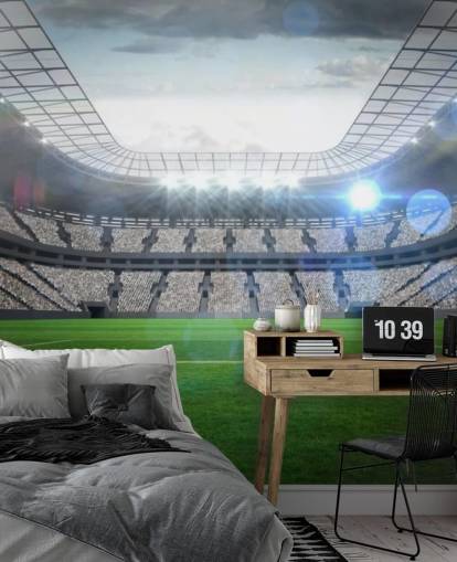 papier peint mural de stade de football personnalisable vert et gris appelé Grand stade de football avec lumières pour chambre d'adolescent et chambre d'enfant papier peint mural de stade de football personnalisable vert et gris appelé Grand stade de football avec lumières pour chambre d'adolescent et chambre d'enfant