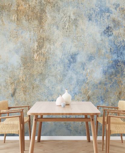 blauw en goud industrieel behang op maat genaamd Blue Oxidize blauw en goud industrieel behang op maat genaamd Blue Oxidize