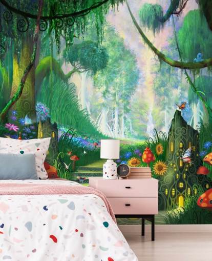 colourful customisable fairy wallpaper mural called Hidden Treasure by Philip Straub for child's bedroom colourful customisable fairy wallpaper mural called Hidden Treasure by Philip Straub for child's bedroom
