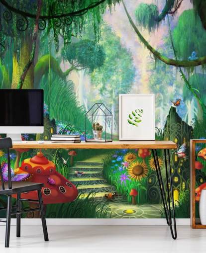 colourful customisable fairy wallpaper mural called Hidden Treasure by Philip Straub for child's bedroom colourful customisable fairy wallpaper mural called Hidden Treasure by Philip Straub for child's bedroom