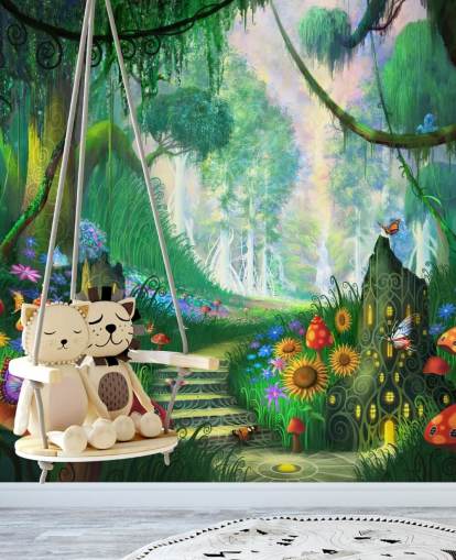 carta da parati murale colorata personalizzabile a forma di fata chiamata Hidden Treasure di Philip Straub per la cameretta dei bambini carta da parati murale colorata personalizzabile a forma di fata chiamata Hidden Treasure di Philip Straub per la cameretta dei bambini