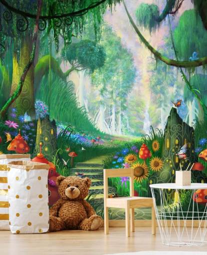 colourful customisable fairy wallpaper mural called Hidden Treasure by Philip Straub for child's bedroom colourful customisable fairy wallpaper mural called Hidden Treasure by Philip Straub for child's bedroom