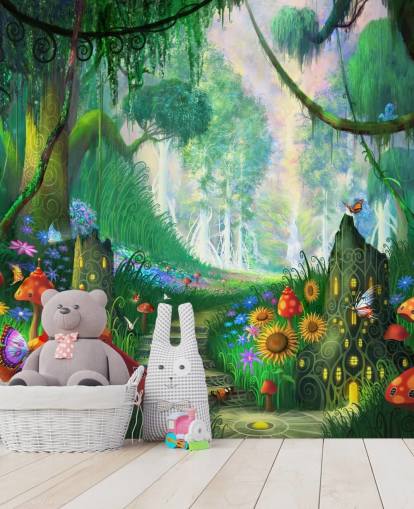 colourful customisable fairy wallpaper mural called Hidden Treasure by Philip Straub for child's bedroom colourful customisable fairy wallpaper mural called Hidden Treasure by Philip Straub for child's bedroom