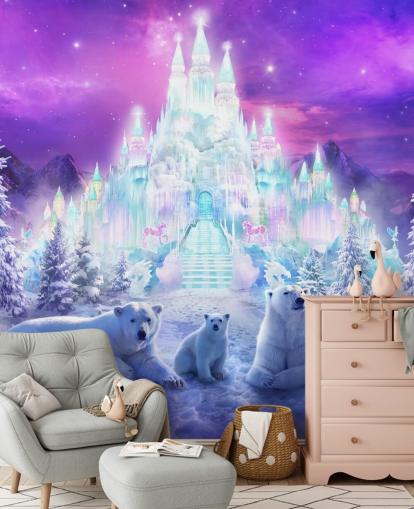 murale di carta da parati invernale personalizzato viola e bianco con orso polare chiamato A Winter Wonderland di Philip Straub per le camerette dei bambini murale di carta da parati invernale personalizzato viola e bianco con orso polare chiamato A Winter Wonderland di Philip Straub per le camerette dei bambini
