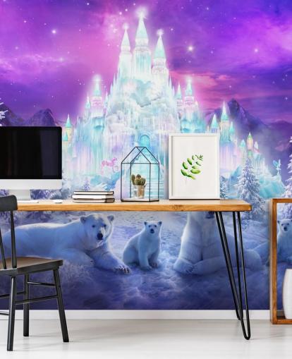 murale di carta da parati invernale personalizzato viola e bianco con orso polare chiamato A Winter Wonderland di Philip Straub per le camerette dei bambini murale di carta da parati invernale personalizzato viola e bianco con orso polare chiamato A Winter Wonderland di Philip Straub per le camerette dei bambini
