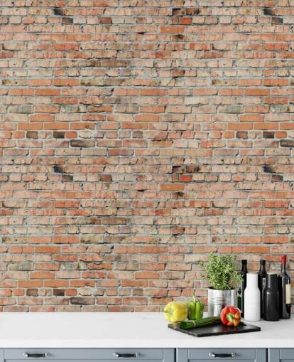 röd anpassningsbar tegel tapetväggmålning kallad Faded Brick av Fotolia för sovrum, kök och loft röd anpassningsbar tegel tapetväggmålning kallad Faded Brick av Fotolia för sovrum, kök och loft