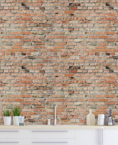 röd anpassningsbar tegel tapetväggmålning kallad Faded Brick av Fotolia för sovrum, kök och loft röd anpassningsbar tegel tapetväggmålning kallad Faded Brick av Fotolia för sovrum, kök och loft