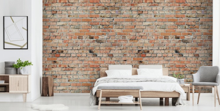rødt tilpassbart murstensvægmaleri kaldet Faded Brick af Fotolia til soveværelser, køkkener og lofter