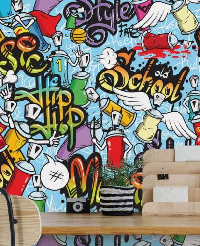 colourful customisable graffiti wallpaper mural called Graffiti Characters for teen bedrooms colourful customisable graffiti wallpaper mural called Graffiti Characters for teen bedrooms