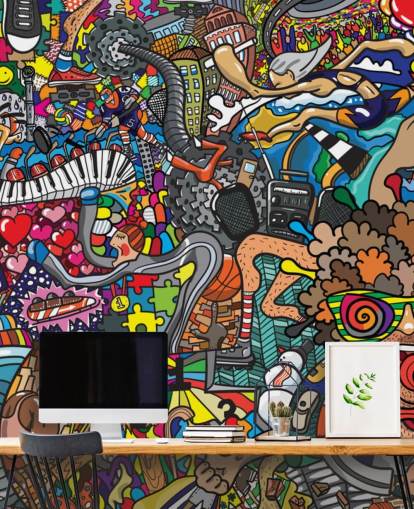 carta da parati murale colorata personalizzata con graffiti chiamata Sports - Graffiti per la cameretta dei bambini carta da parati murale colorata personalizzata con graffiti chiamata Sports - Graffiti per la cameretta dei bambini