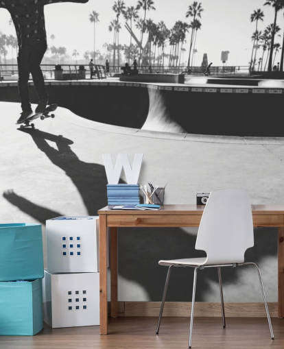 Svartvitt Skateboarder i Park Wallpaper Svartvitt Skateboarder i Park Wallpaper