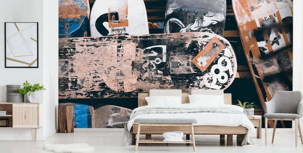 Versleten skateboard-behang
