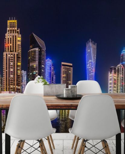 Dubai pilvenpiirtäjiä valaistu yöllä tapetti Dubai pilvenpiirtäjiä valaistu yöllä tapetti