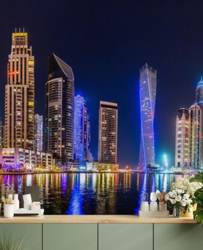 Dubai skyskrapor lyser upp på natten tapeter Dubai skyskrapor lyser upp på natten tapeter