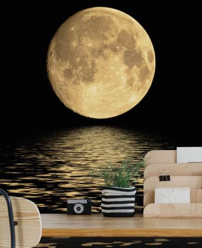 Decorazione murale con luna dorata che riflette sulle onde dell'oceano Decorazione murale con luna dorata che riflette sulle onde dell'oceano