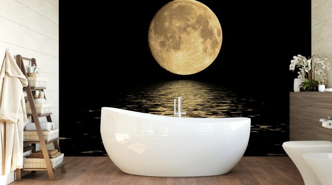 Golden Moon Reflekterer på Ocean Bølger Mural