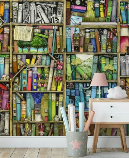 carta da parati murale colorata personalizzata per bambini chiamata Bookshelf di Colin Thompson per la camera da letto o la sala giochi dei bambini carta da parati murale colorata personalizzata per bambini chiamata Bookshelf di Colin Thompson per la camera da letto o la sala giochi dei bambini