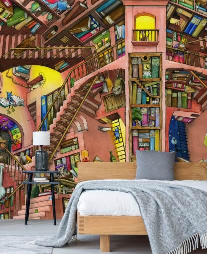 Getekend boekenplankbehang Getekend boekenplankbehang