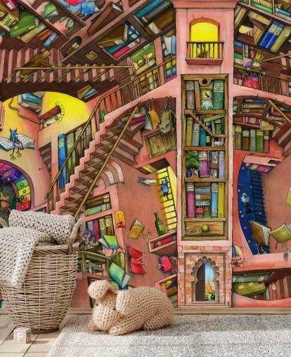 Gezeichnete Bücherregal-Tapete Gezeichnete Bücherregal-Tapete