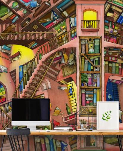 Gezeichnete Bücherregal-Tapete Gezeichnete Bücherregal-Tapete