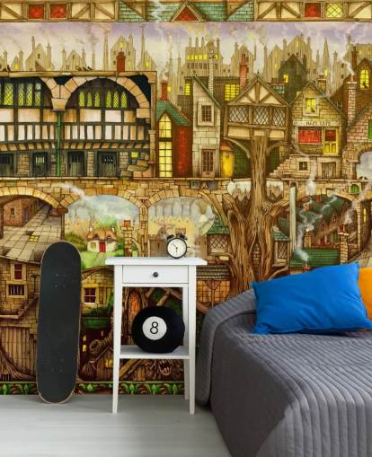 fantasy tree town tapet fantasy tree town tapet