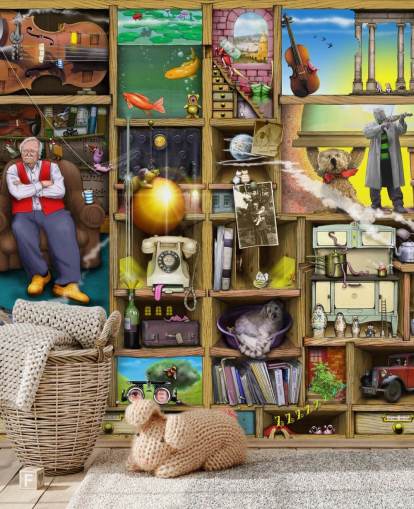 quirky bookshelf with man in them wallpaper quirky bookshelf with man in them wallpaper