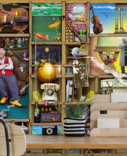 finurlig bokhylle med mann i tapet finurlig bokhylle med mann i tapet