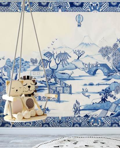 papel de parede de paisagem oriental azul e branco papel de parede de paisagem oriental azul e branco