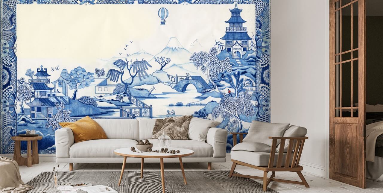 Blue Willow Wall Mural  Wallsauce US  Blue and white wallpaper Mural  wallpaper Wall murals