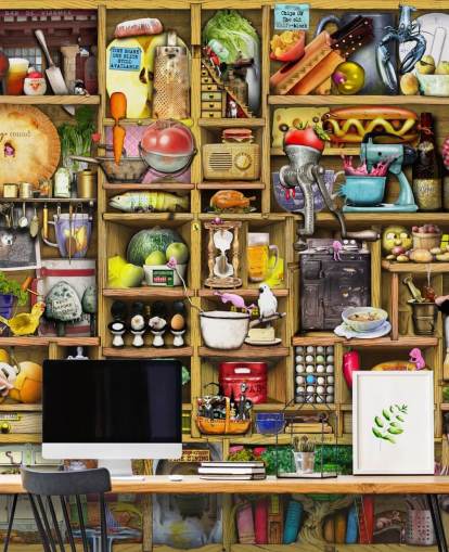 Wandbild mit Küchenregalen Wandbild mit Küchenregalen