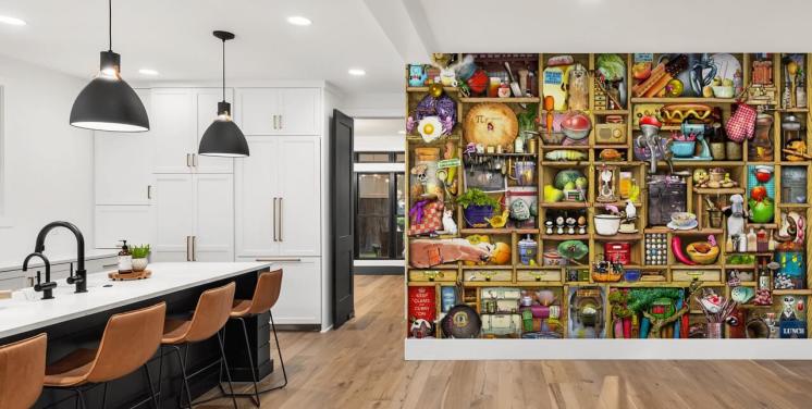 kitchen shelves wall mural