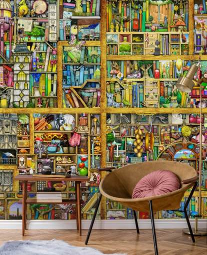 Fargerik bokhylle tapet Fargerik bokhylle tapet