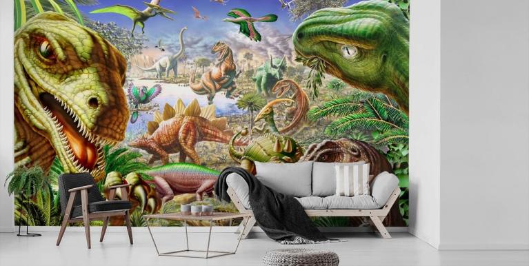 Mural de Parede decorativo Mundo de Dinossauros Desenho Realista